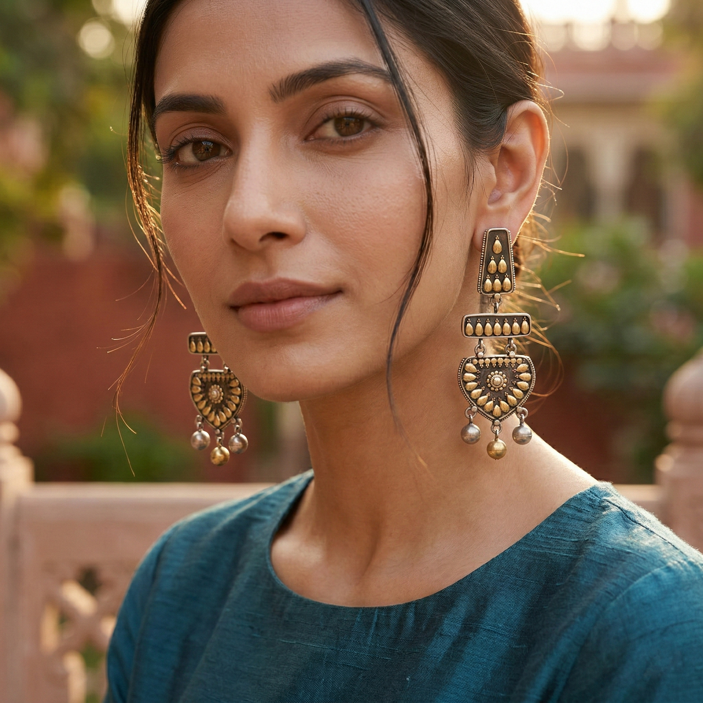 Sangeeta Boochra Handcrafted Dual Plated Silver Statement Earrings