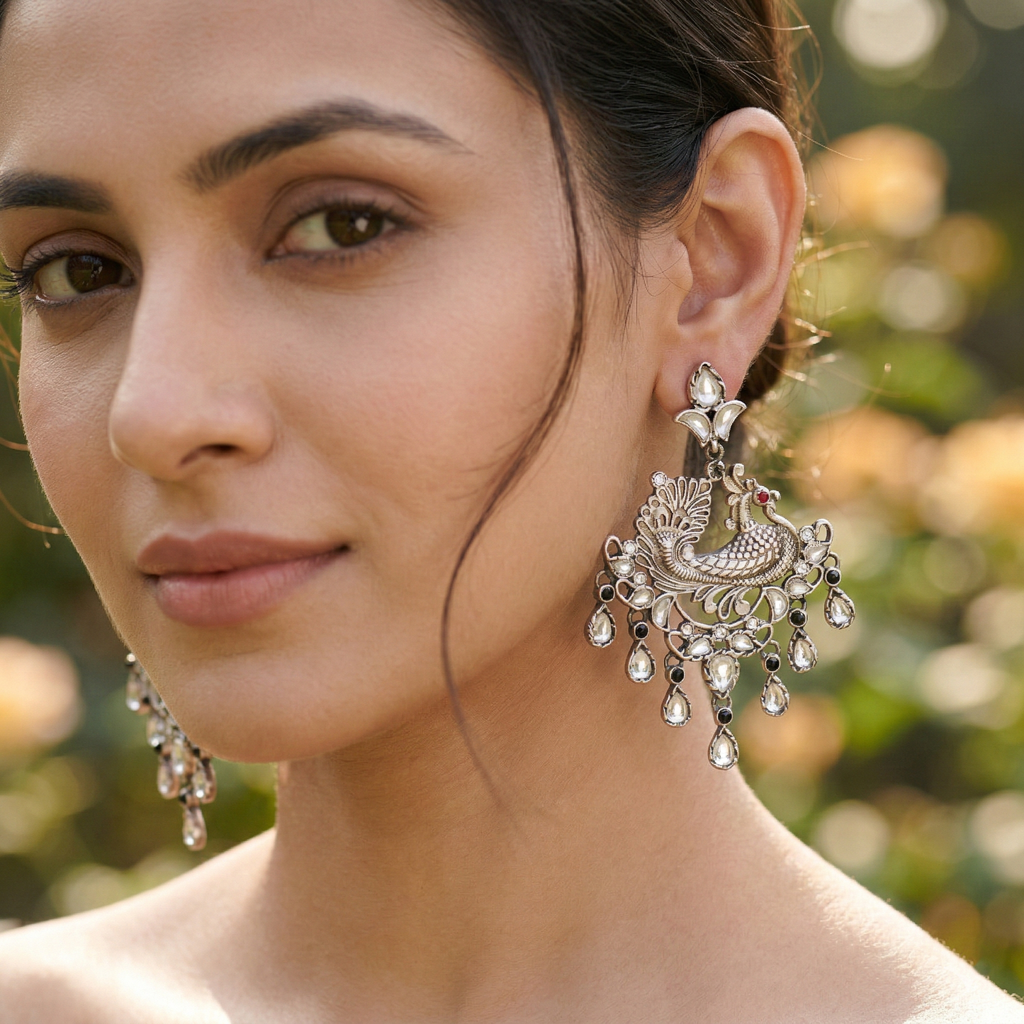 Sangeeta Boochra Heritage Peacock Kundan Statement Earrings