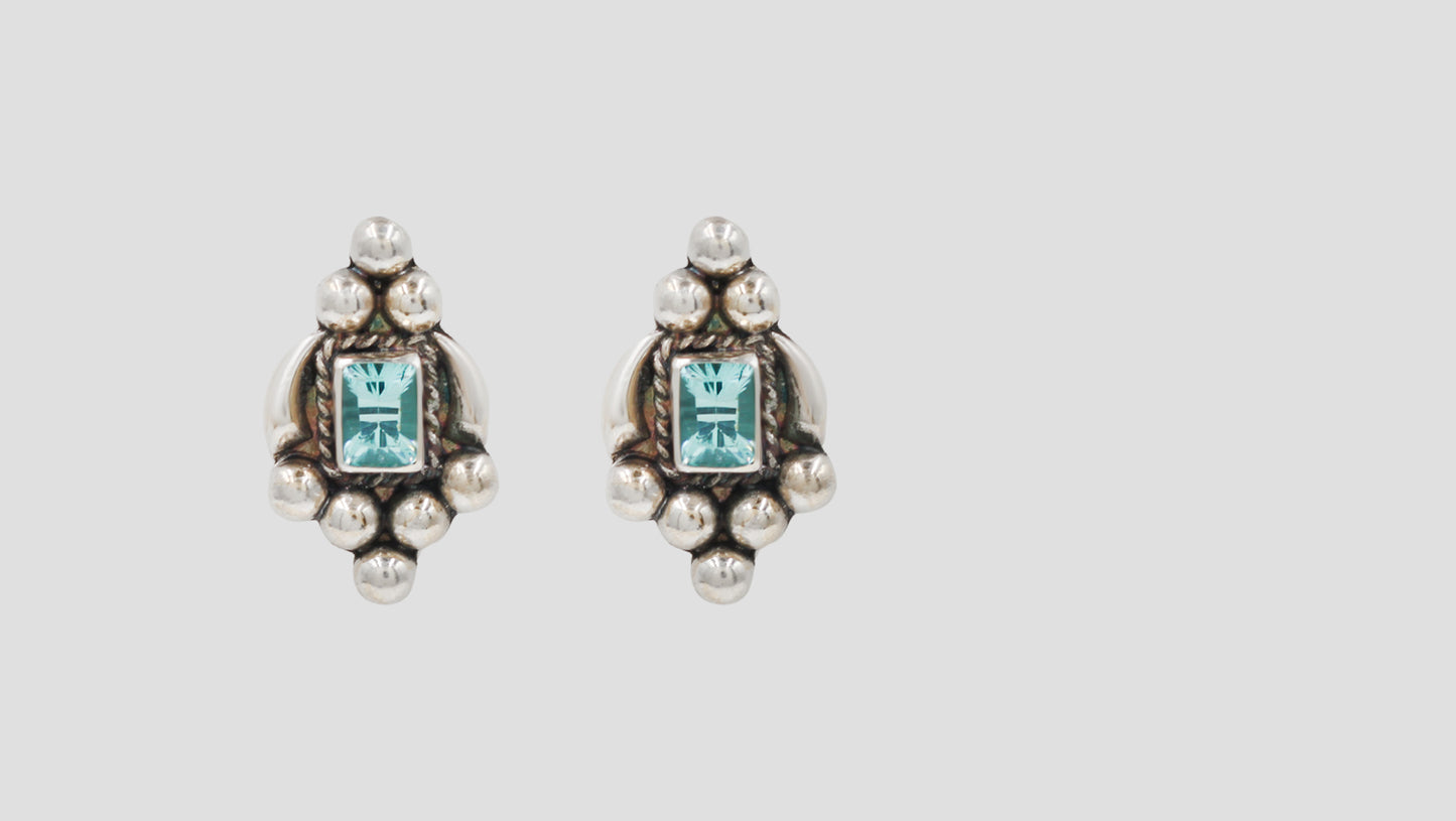Sangeeta Boochra Artisan Oxidised Silver Aqua Blue Stud Earrings