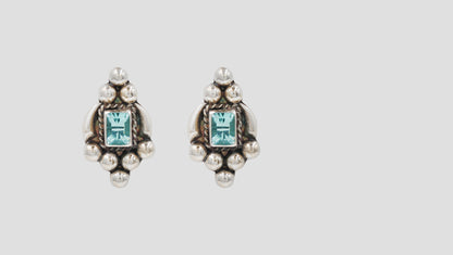 Sangeeta Boochra Artisan Oxidised Silver Aqua Blue Stud Earrings