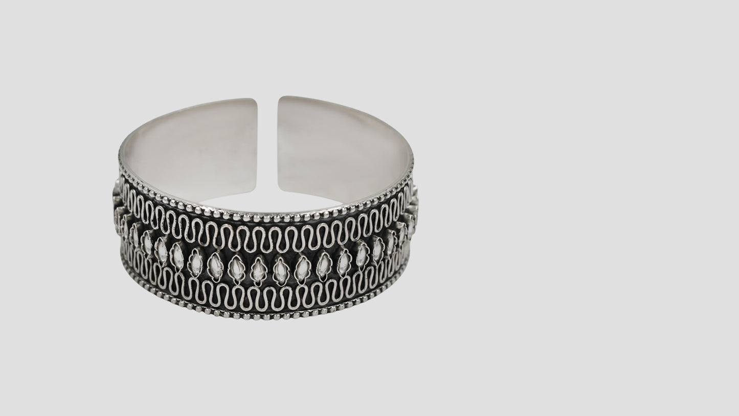 Sangeeta Boochra Designer Oxidised Silver Statement Hand Cuff Bracelet