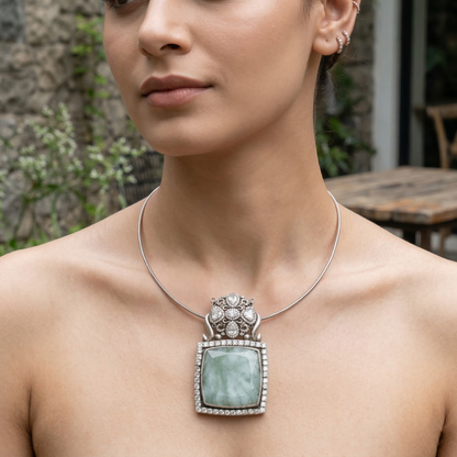 Sangeeta Boochra Artisan Moissanite Floral Silver Pendant