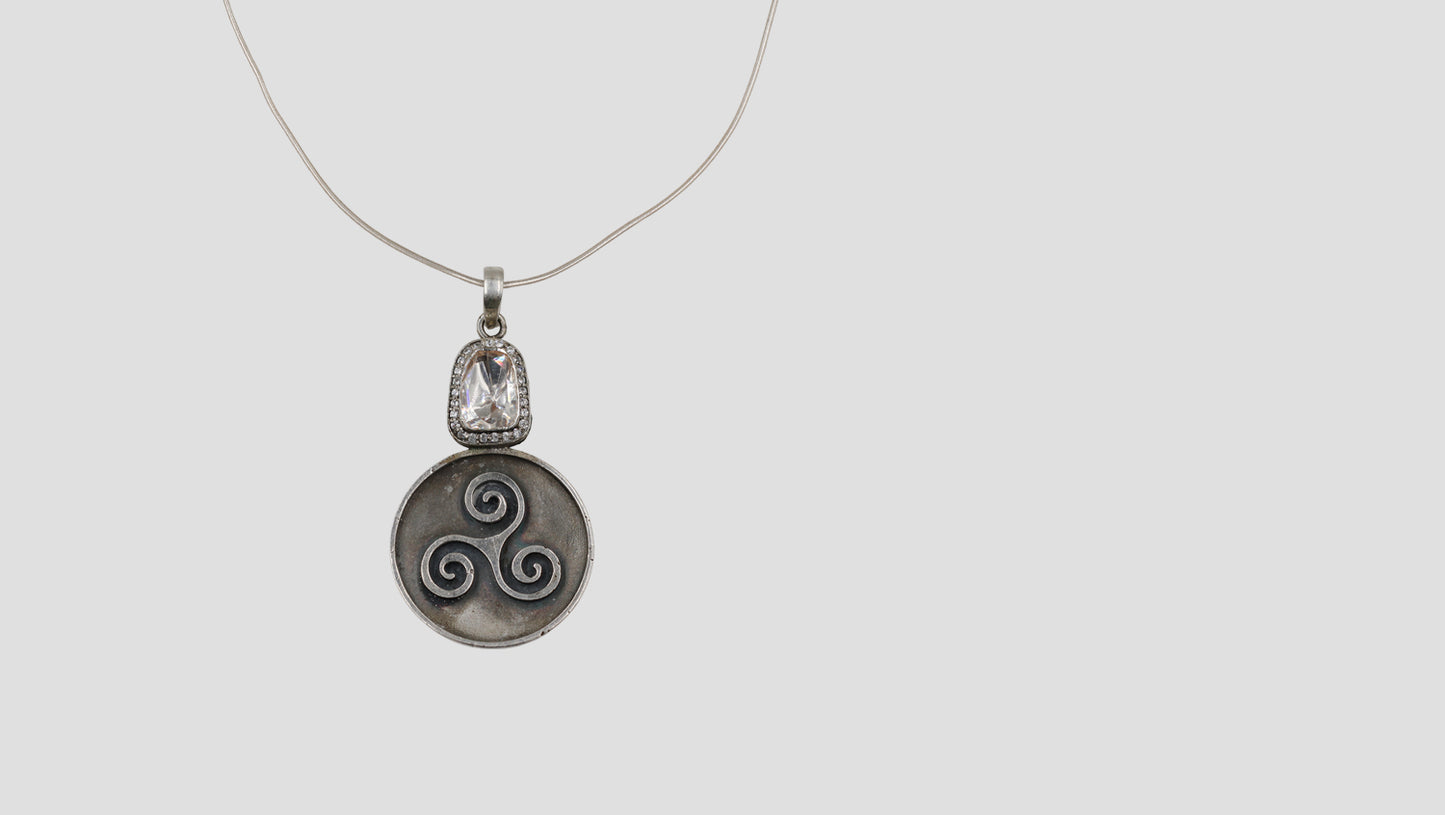 Sangeeta Boochra Sterling Silver Oxidised Spiral Pendant with Moissanite