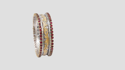 Dual-Tone Silver Heritage Bangle with Ruby Stones | Sangeeta Boochra