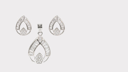 Silver Radiance CZ Stud Earrings and Pendant Ensemble