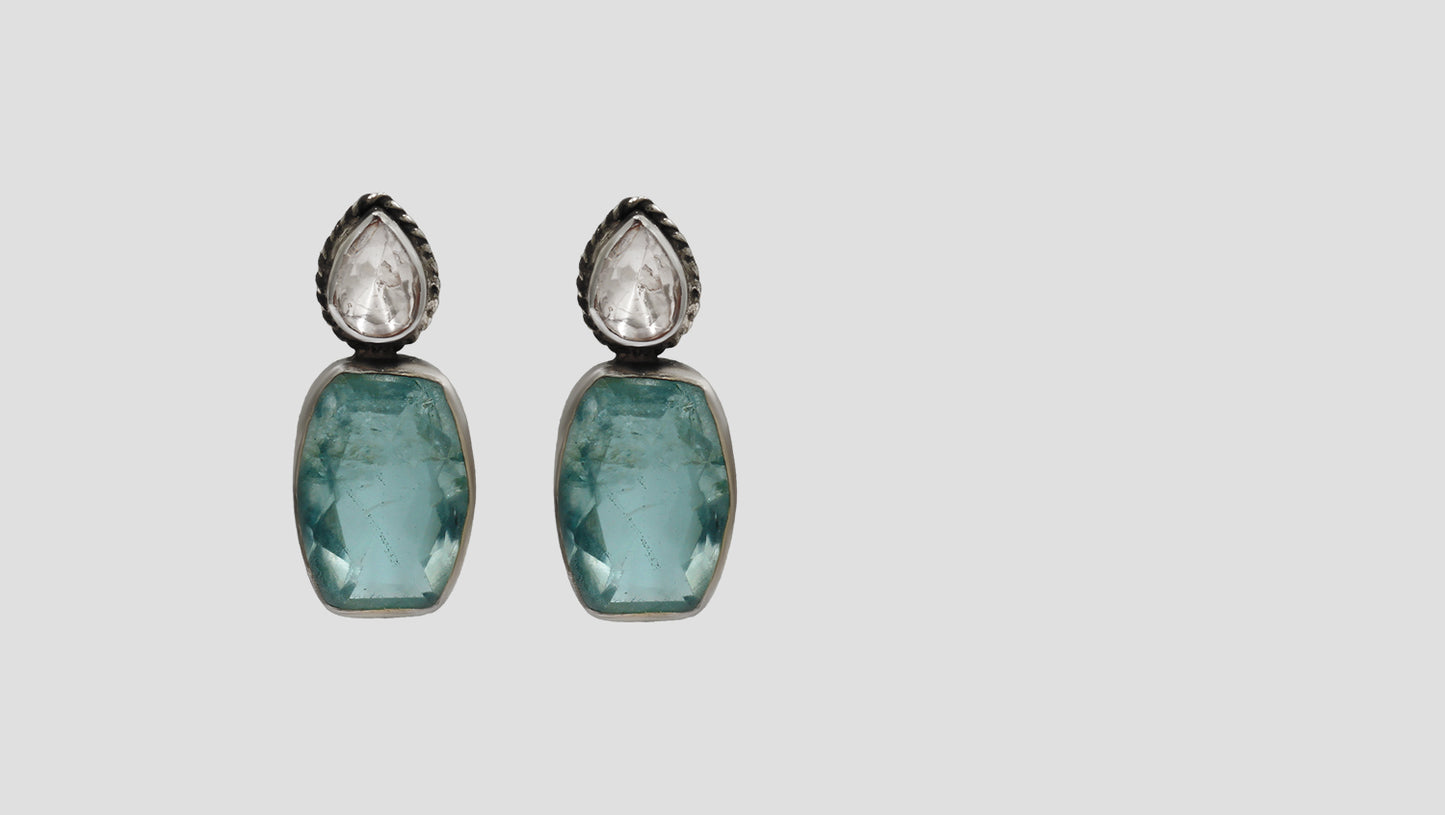 Sangeeta Boochra Silver Earrings with Aqua Blue  Stones
