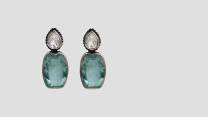Sangeeta Boochra Silver Earrings with Aqua Blue  Stones