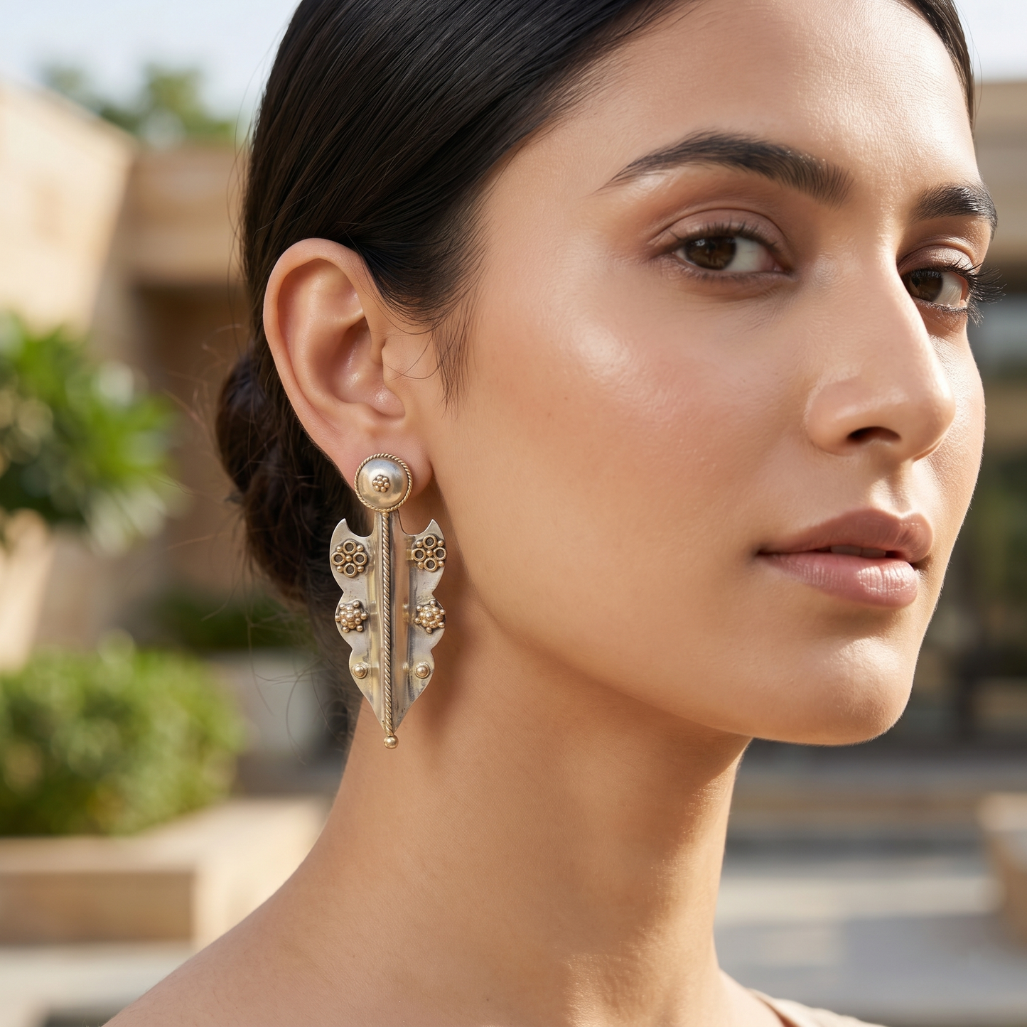 Sangeeta Boochra Handcrafted Dual Tone Statement Earrings