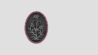 Sangeeta Boochra Handcrafted Oval Oxidized Silver Brooch – Floral Elegance