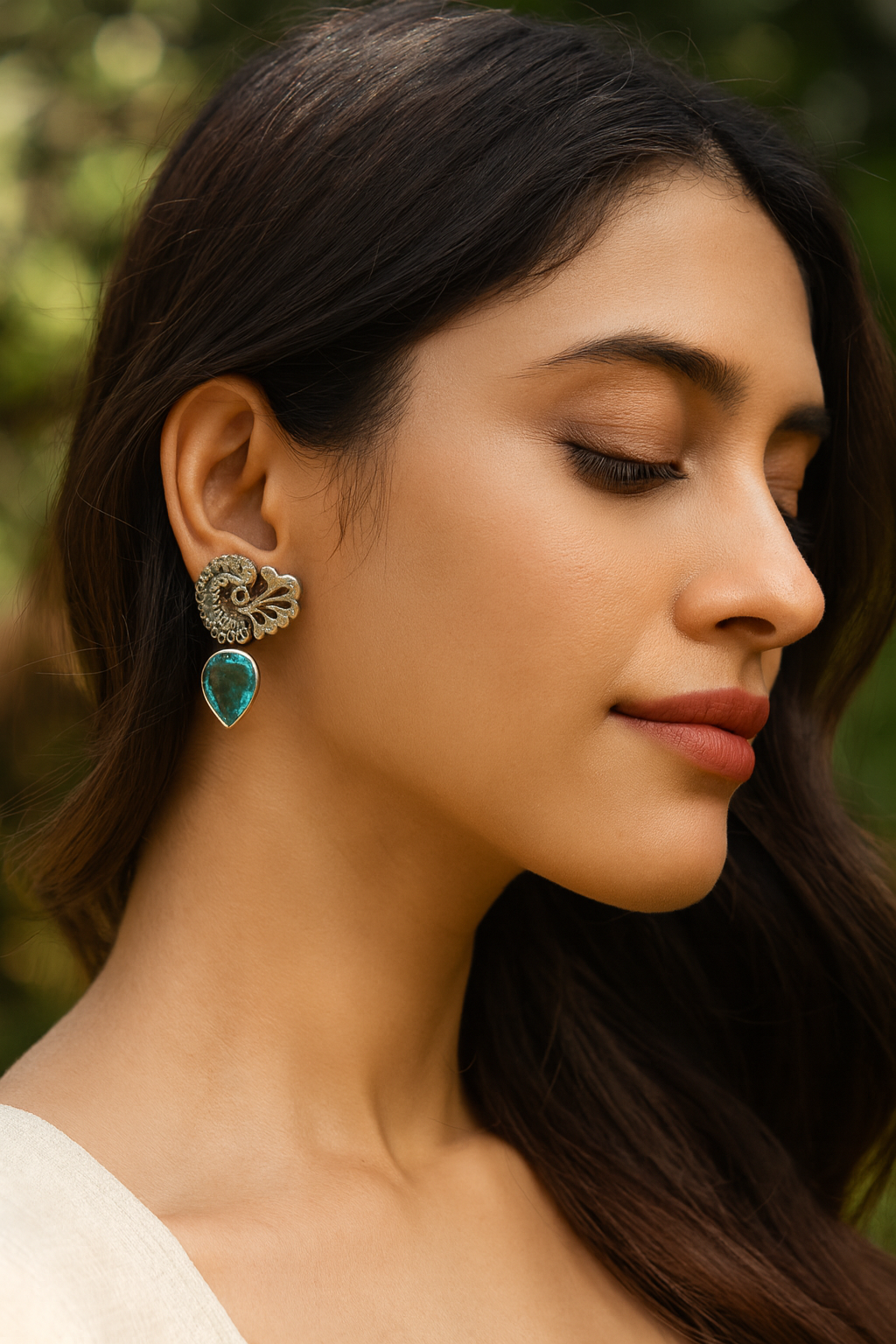 Elegant Silver Earrings with Teardrop Stone by Sangeeta Boochra