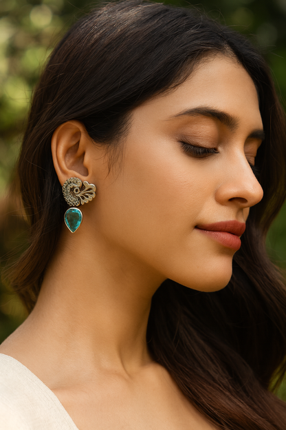 Elegant Silver Earrings with Teardrop Stone by Sangeeta Boochra