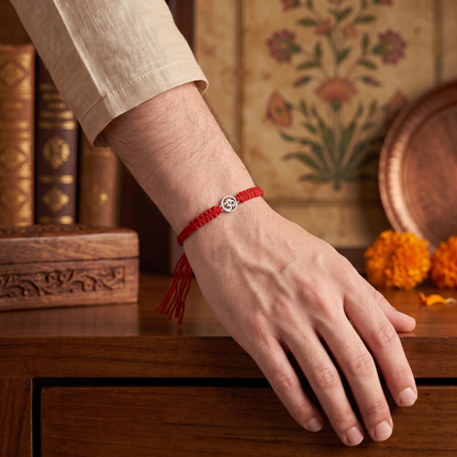 925 Sterling Silver Om Rakhi with Red Thread | Sangeeta Boochra