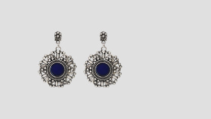 Sangeeta Boochra Artisan Silver Earrings with Blue Center Stone