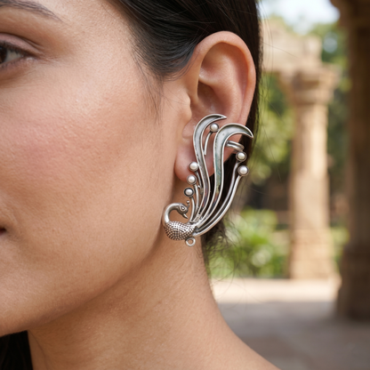 Peacock Grace Silver Earrings by Sangeeta Boochra