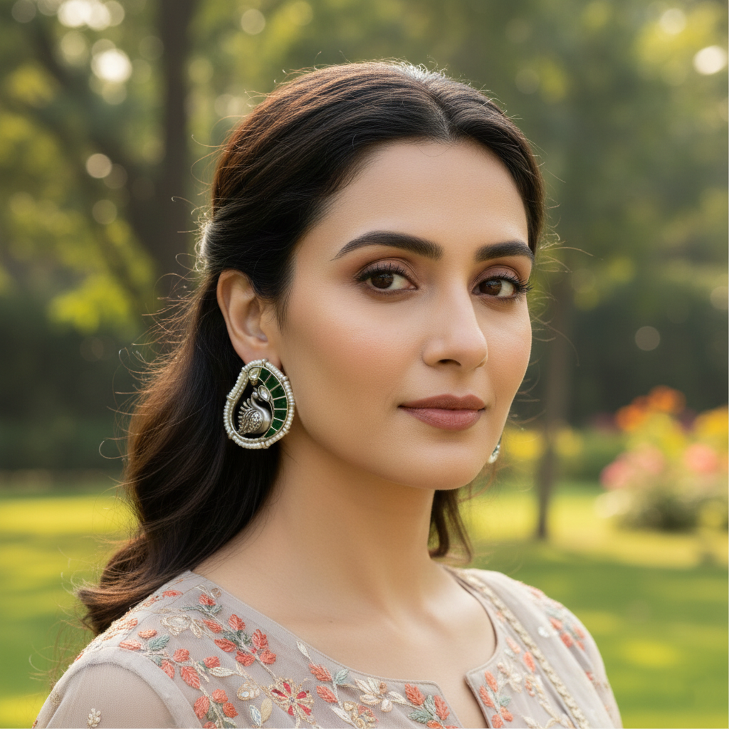Sangeeta Boochra Handcrafted Peacock Kundan Earrings