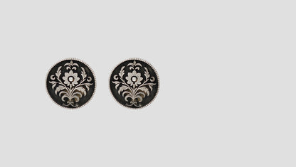 Sangeeta Boochra Handcrafted Oxidised Silver Engraved Floral Stud Earrings