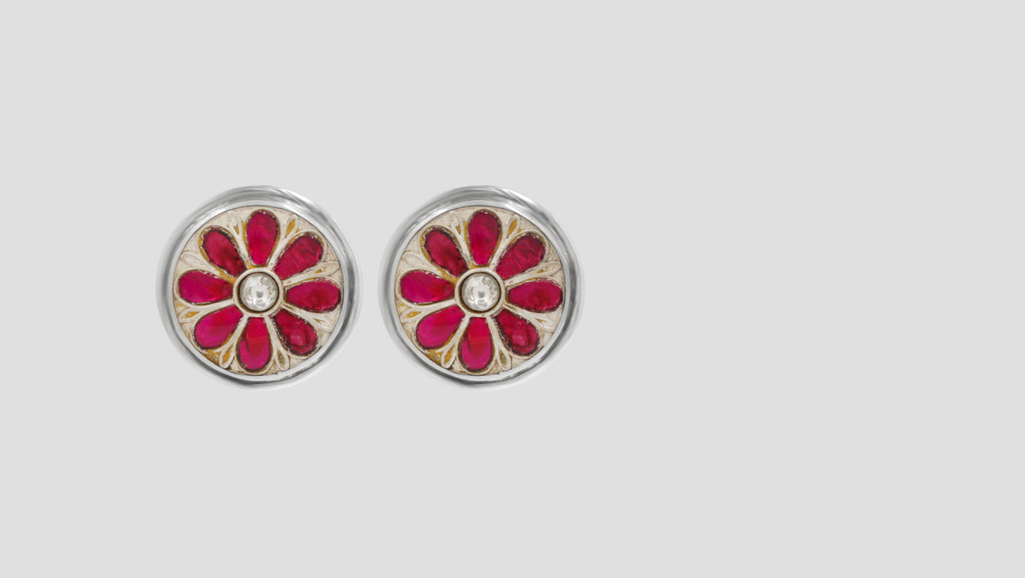 Sangeeta Boochra Royal Pink Flower Kundan Earrings