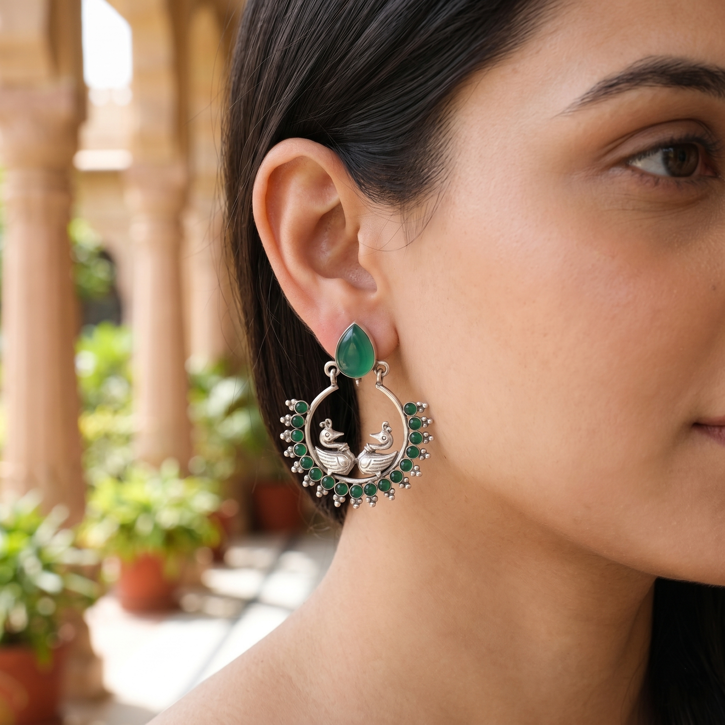 Antique Finish Peacock Hoop Earrings by Sangeeta Boochra
