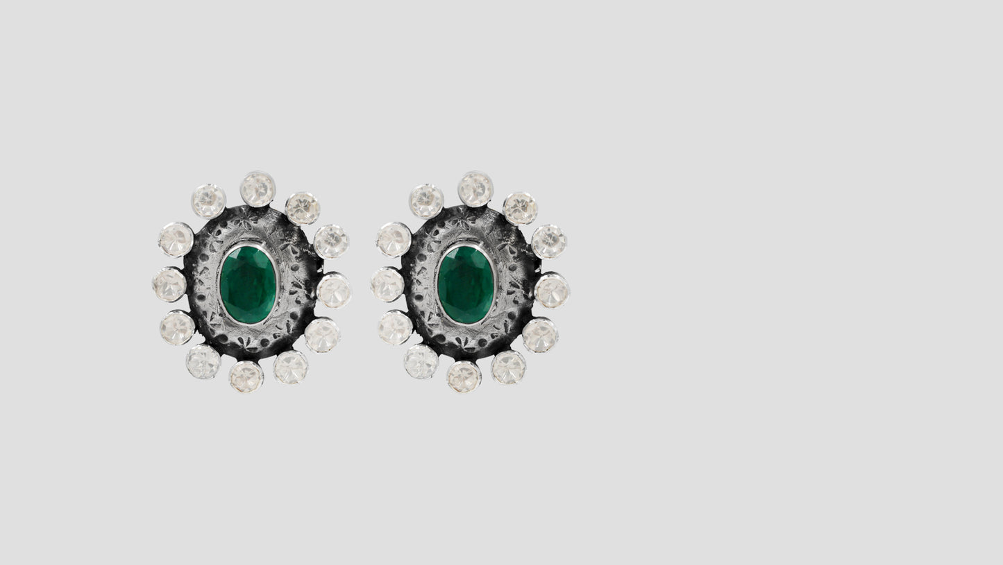 Sangeeta Boochra Emerald Glow Moissanite Silver Earrings
