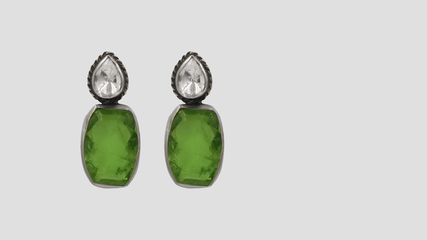 Sangeeta Boochra Artisan Silver Earrings with Green Stone