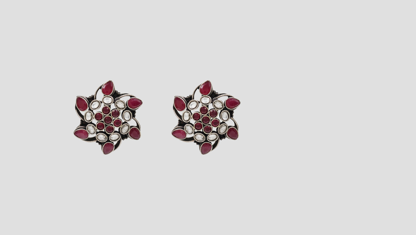 Sangeeta Boochra Kundan Silver Floral Stud Earrings