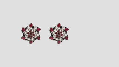 Sangeeta Boochra Kundan Silver Floral Stud Earrings