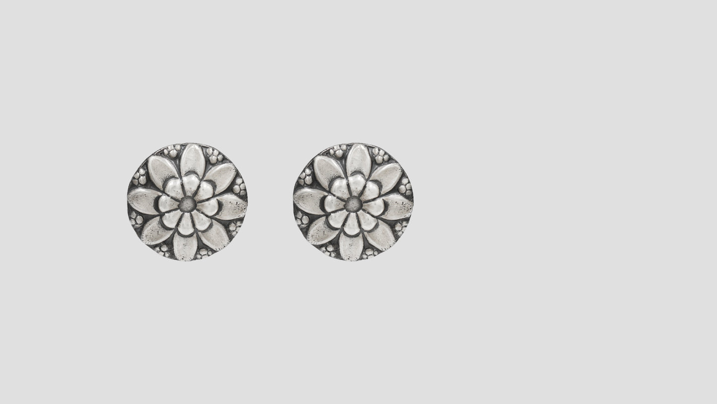 Sangeeta Boochra Oxidised Silver Floral Stud Earrings