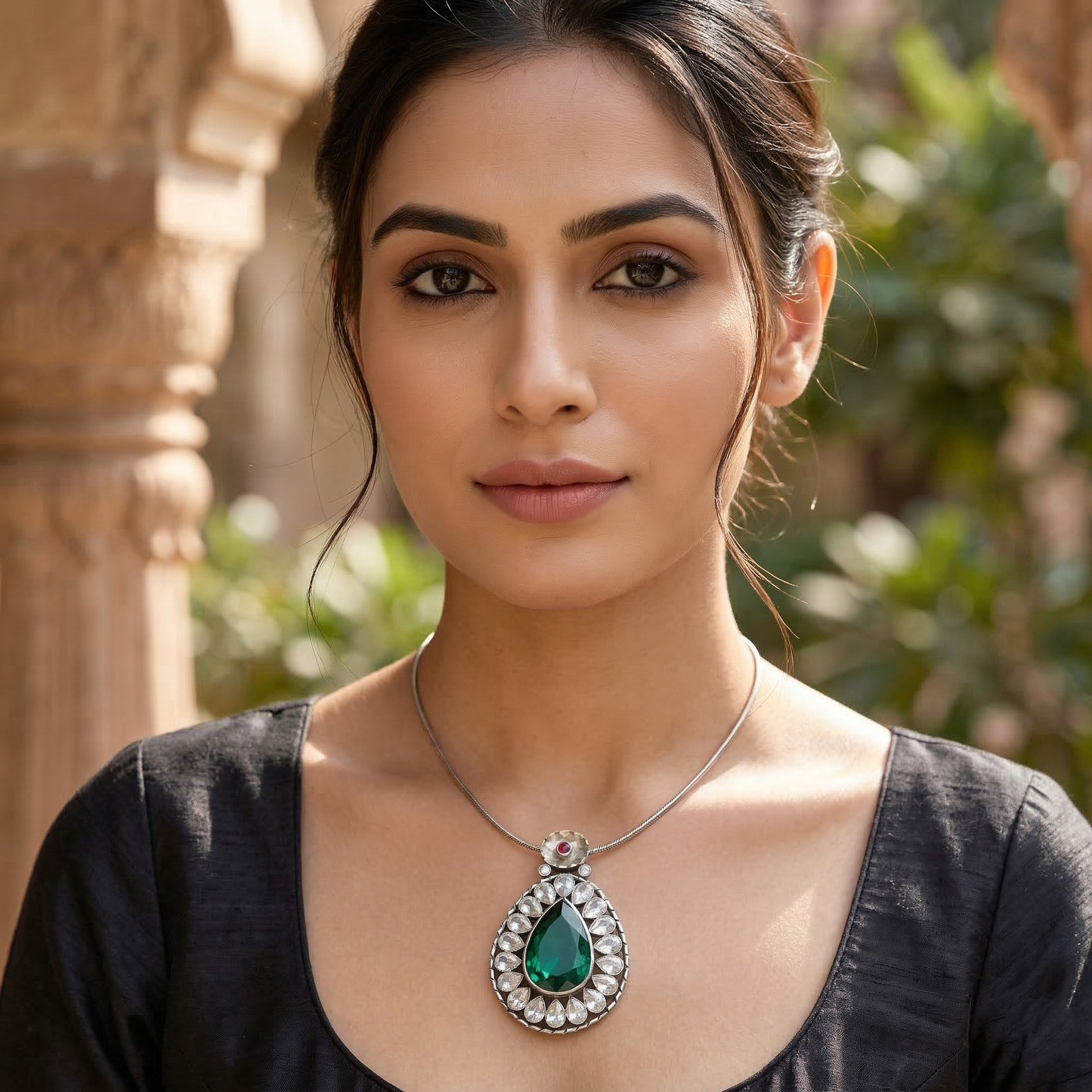 Sangeeta Boochra Artisan Moissanite Silver Pendant