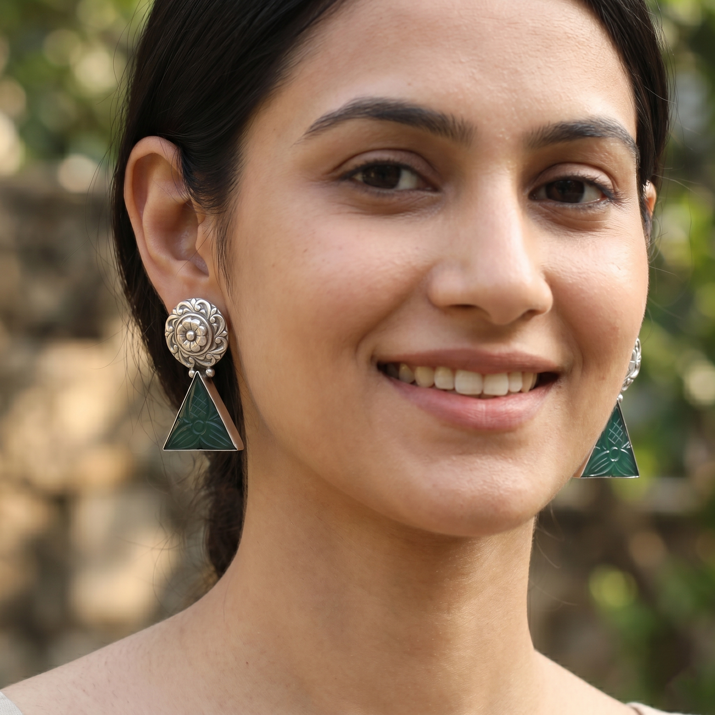 Sangeeta Boochra Tribal Triangle Silver Earrings