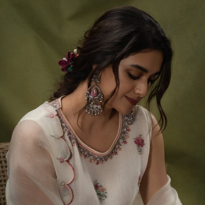 Sangeeta Boochra Oxidised Silver Earrings & Bangles | Styled by Keerthy Suresh