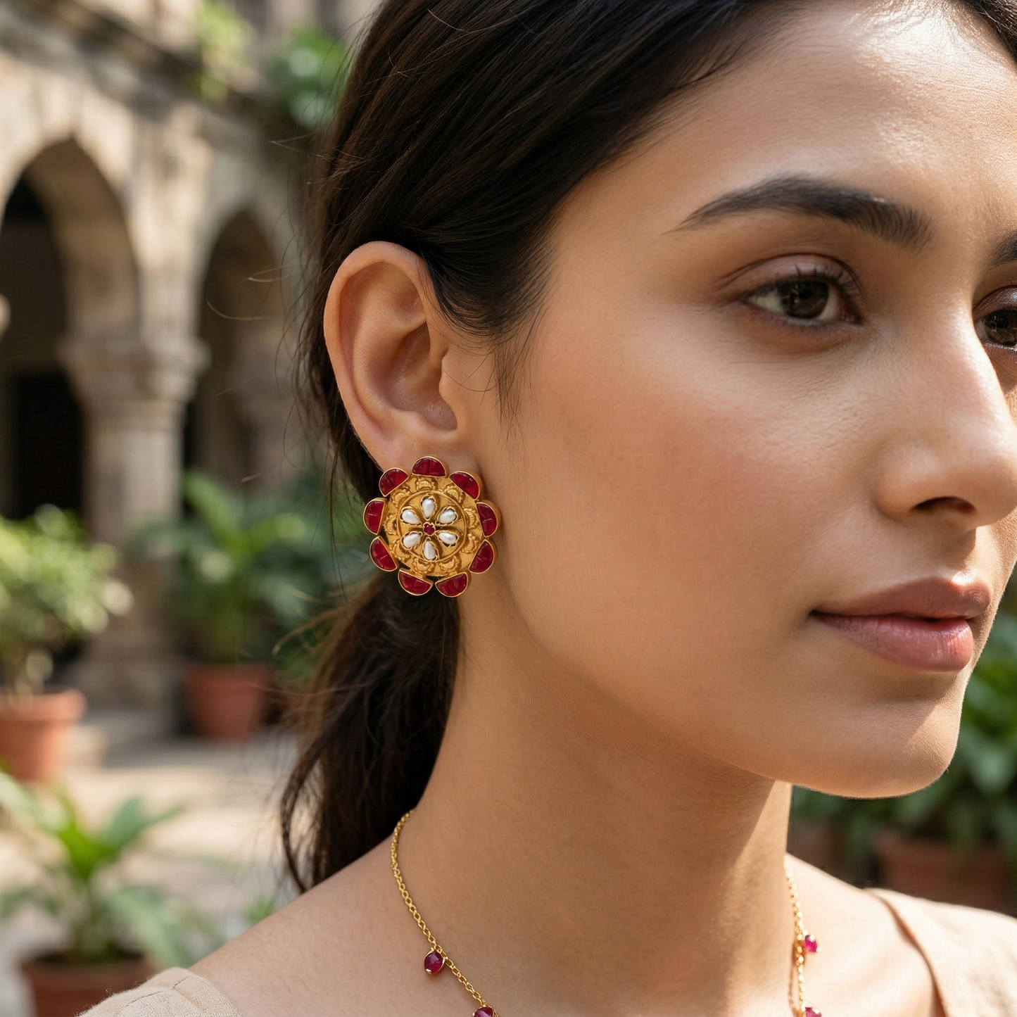 Sangeeta Boochra Handcrafted Gold-Plated Kundan Statement Studs