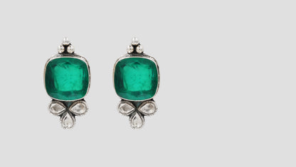 Sangeeta Boochra Handcrafted Silver Stud Earrings with Green Gemstone