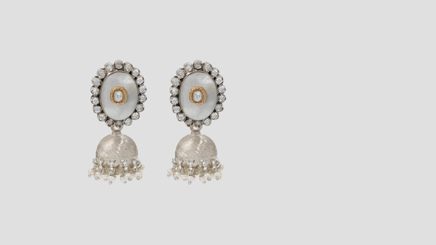 Sangeeta Boochra Traditional Silver Jhumka with Pearl Drops