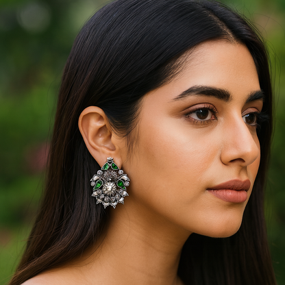 Sangeeta Boochra Classic Floral Antique Silver Earrings