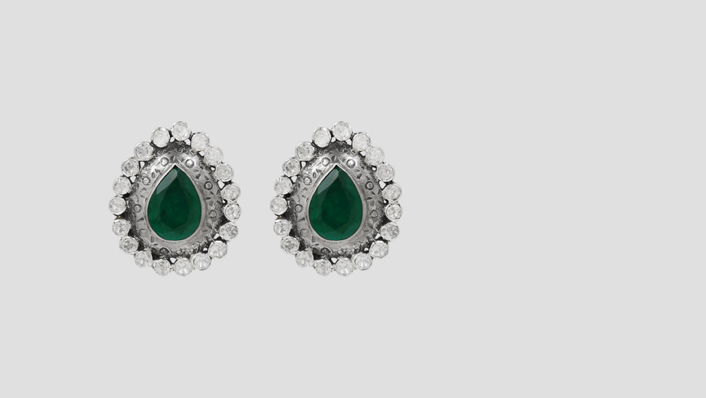 Sangeeta Boochra Emerald Teardrop Moissanite Silver Studs
