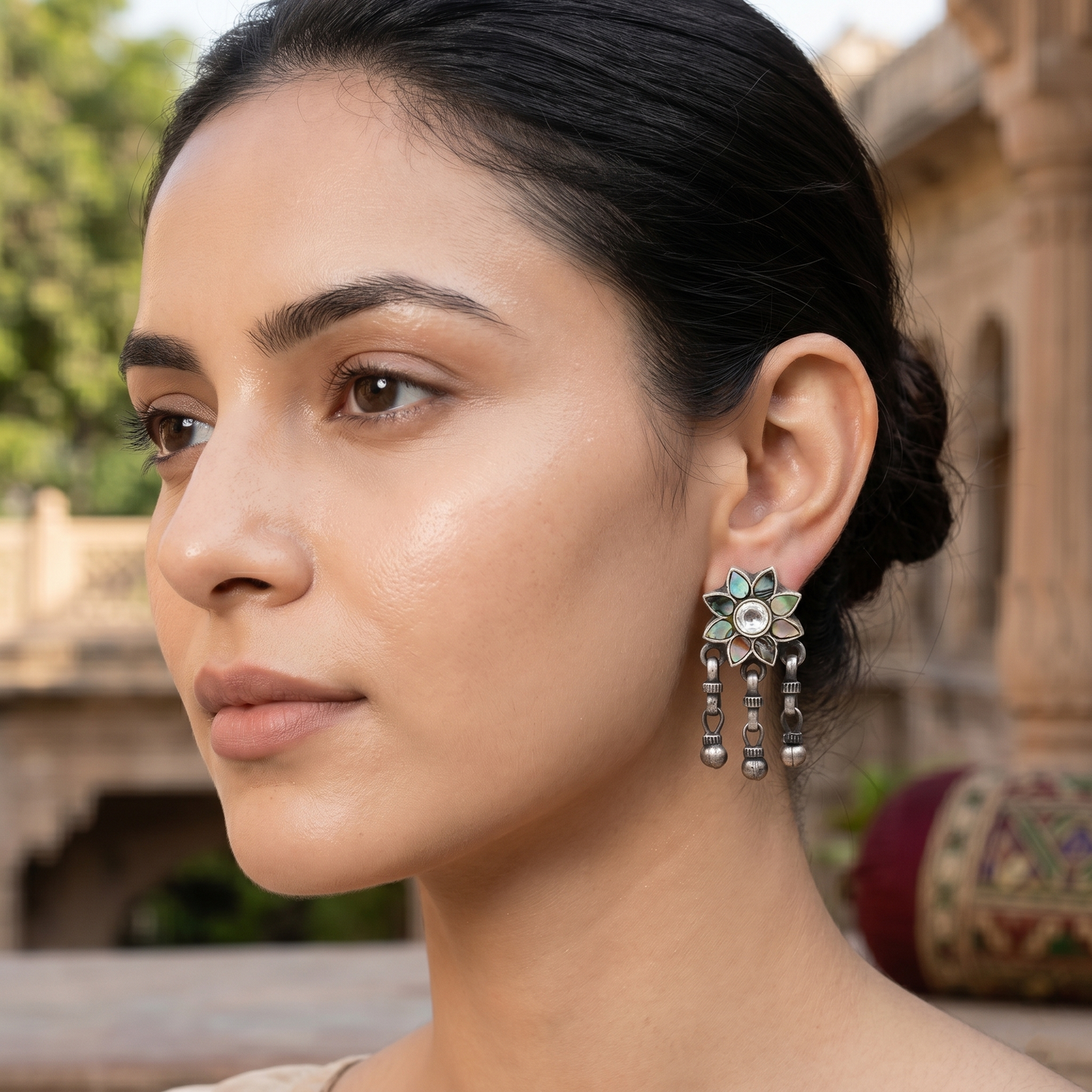 Sangeeta Boochra Bohemian Floral Silver Earrings