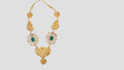 Sangeeta Boochra Handcrafted Gold Plated Silver Statement Necklace with Moissanite Detailing