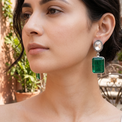 Sangeeta Boochra Elegant Green Stone Drop Earrings