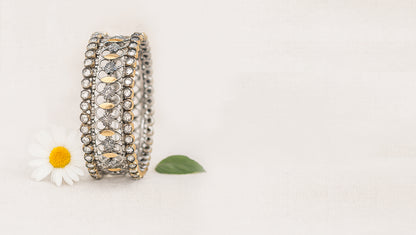 Sangeeta Boochra Designer Silver Bangle with Floral Detailing