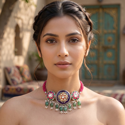 Sangeeta Boochra Traditional Red Bead Silver Statement Choker