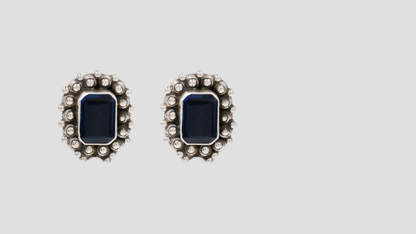 Sangeeta Boochra Handcrafted Oxidised Silver Blue Stone Stud Earrings