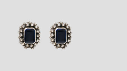 Sangeeta Boochra Handcrafted Oxidised Silver Blue Stone Stud Earrings