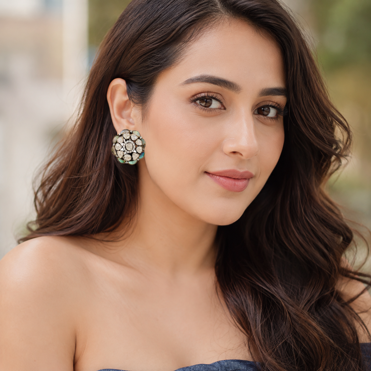 Sterling Silver Floral Stud Earrings with Mother of Pearl & Moissanite | Sangeeta Boochra
