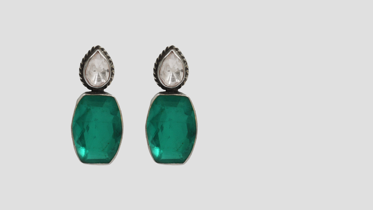Sangeeta Boochra Classic Green Drop Silver Earrings
