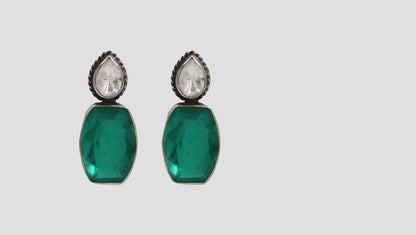 Sangeeta Boochra Classic Green Drop Silver Earrings
