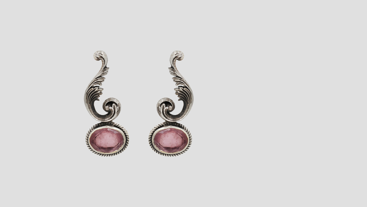 Sangeeta Boochra Classic Oxidised Silver Earrings with Oval Pink Stone