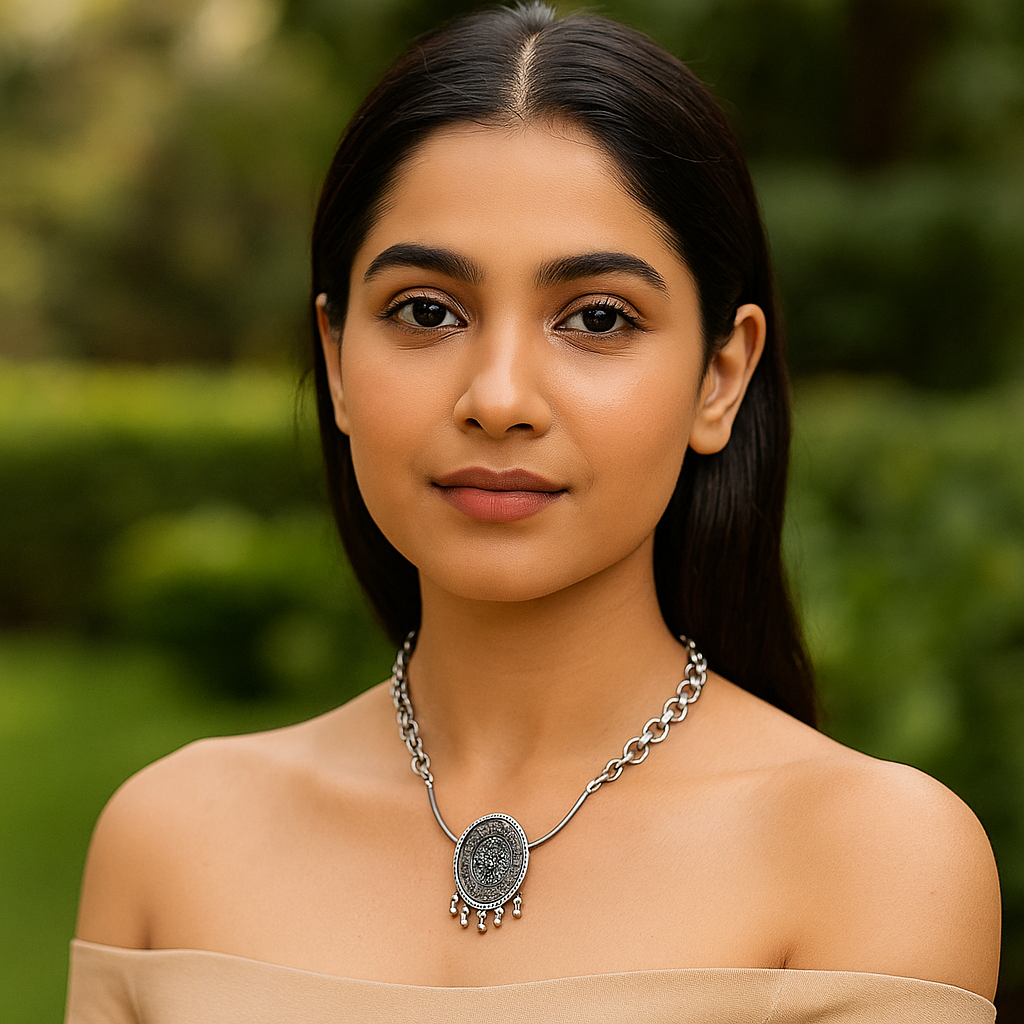 Sangeeta Boochra Oxidized Silver Floral Necklace