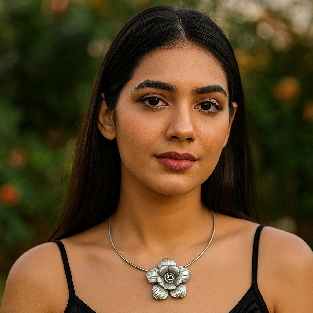 Sangeeta Boochra Artistic Oxidised Silver Textured Flower Pendant–Brooch for Fashion Lovers