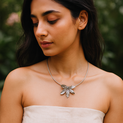 Sangeeta Boochra Oxidised Silver Leaf Cluster Pendant