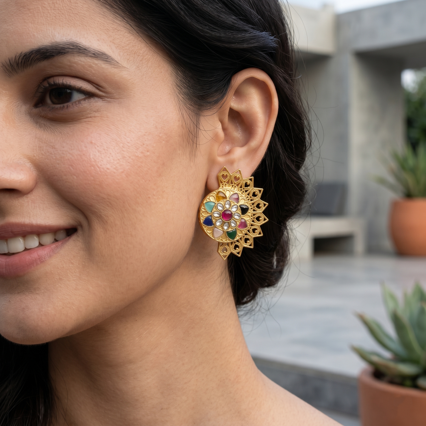 Sangeeta Boochra Heritage Kundan Silver Earrings with Gold Plating